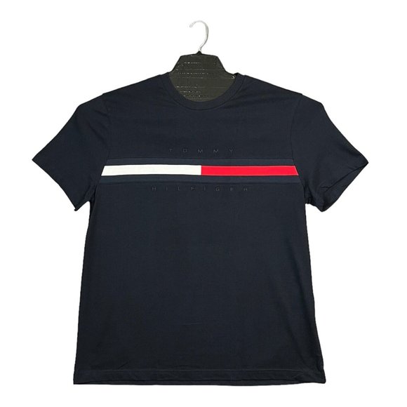 Tommy Hilfiger Other - Tommy Hilfiger Mens Cotton T-Shirt Size L Tall Blue Short Sleeve Signatur Stripe